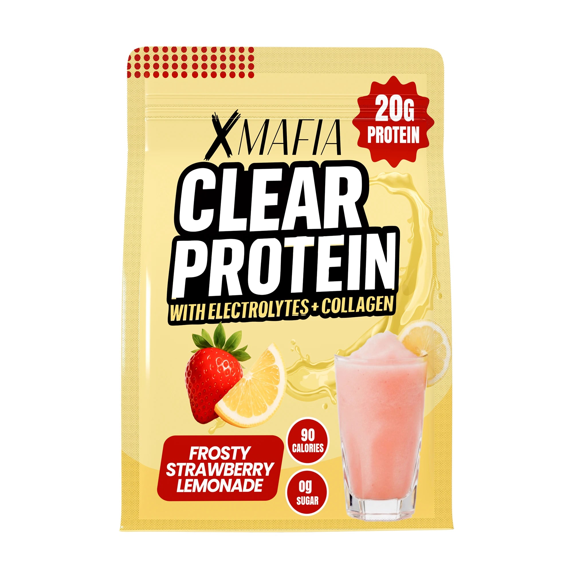 XMAFIA Clear Protein Water Powder – Frosty Strawberry Lemonade | 20g Protein with Electrolytes + Collagen | 0g Sugar Flavoured Clear Protein Water Drink Mix
