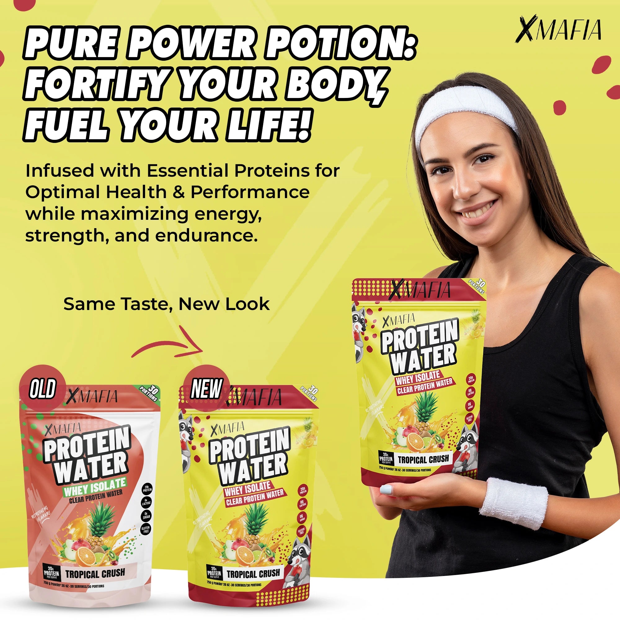 XMAFIA Protein Water - Tropical Crush Clear Protein Water Powder - 20g Whey Isolate Protein Drink - 0g Sugar Flavoured Protein Water